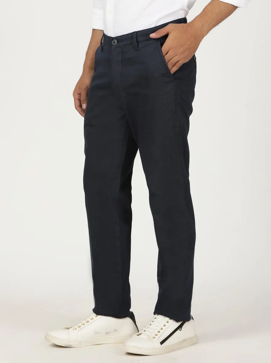 Navy Blue Printed Neo Fit Casual Trouser | Greenfibre