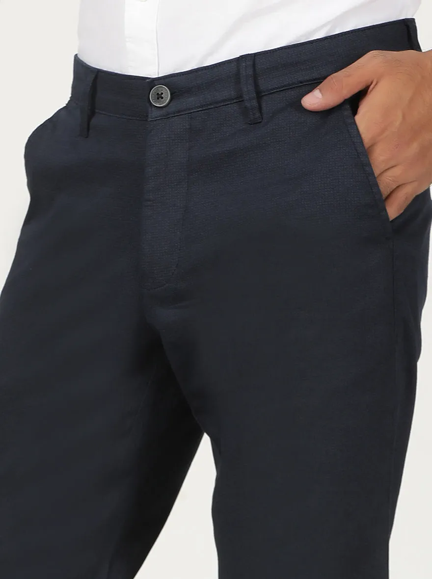 Navy Blue Printed Neo Fit Casual Trouser | Greenfibre