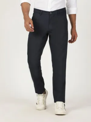 Navy Blue Printed Neo Fit Casual Trouser | Greenfibre