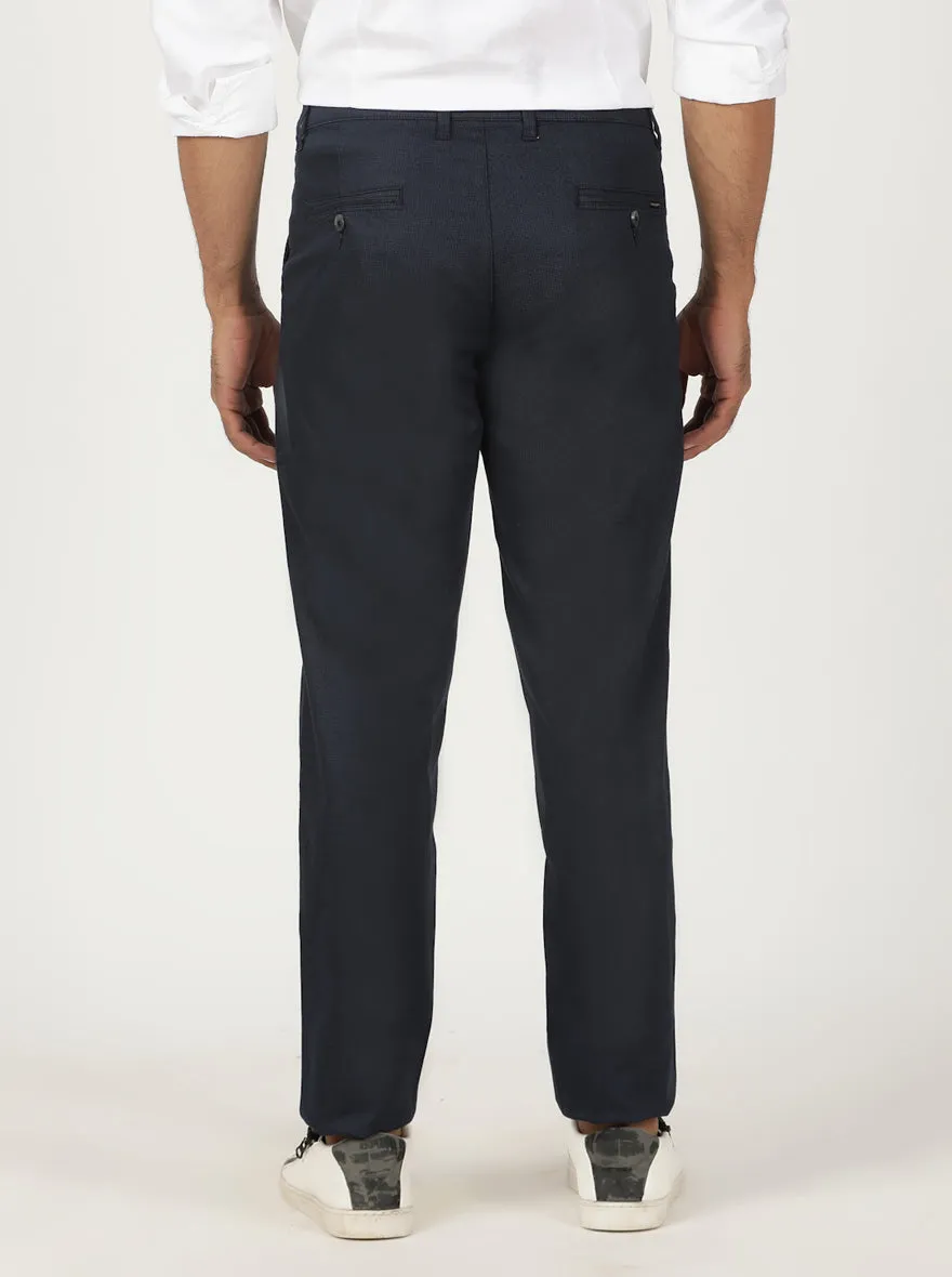 Navy Blue Printed Neo Fit Casual Trouser | Greenfibre