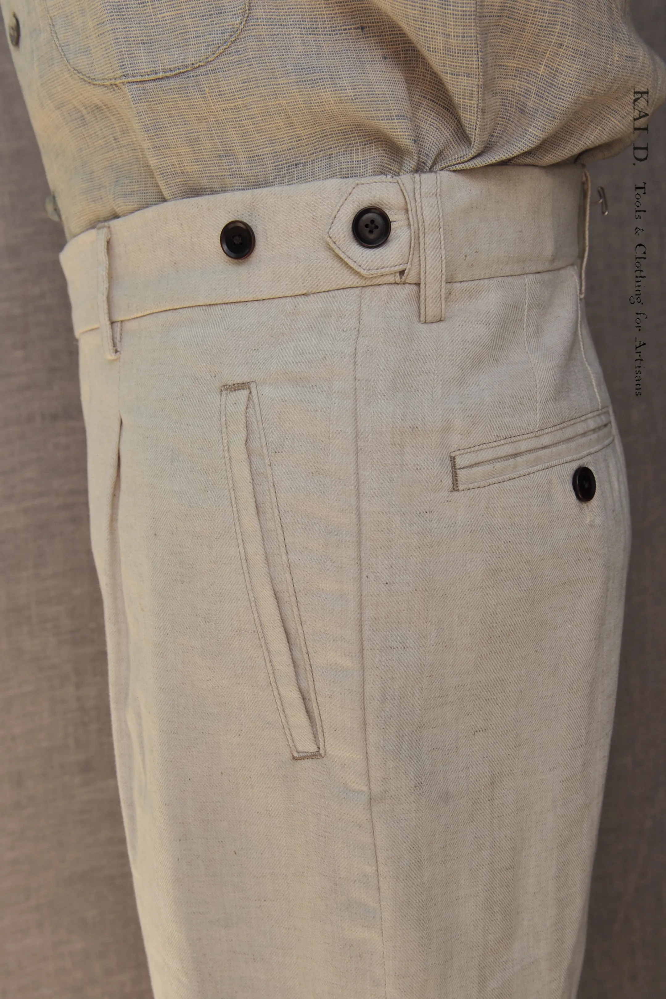 Novelist Trousers - Cotton Linen Herringbone - 30, 32, 34, 36, 38