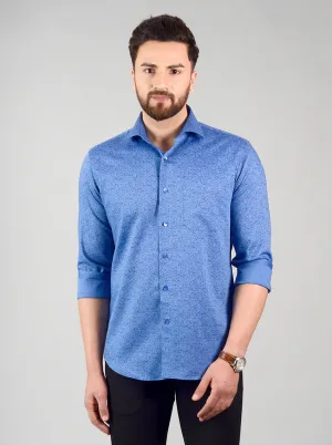 Ocean Blue Printed Slim Fit Evening Wear Shirt | Metal