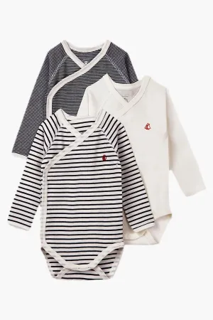 Petit Bateau Baby Bodysuit 3-Pack Kimono Navy Stripe