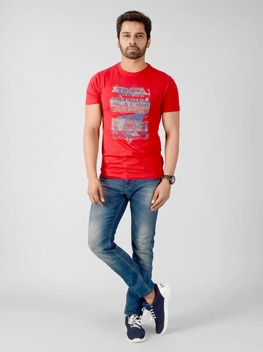 Red Printed Slim Fit T-shirt | JadeBlue