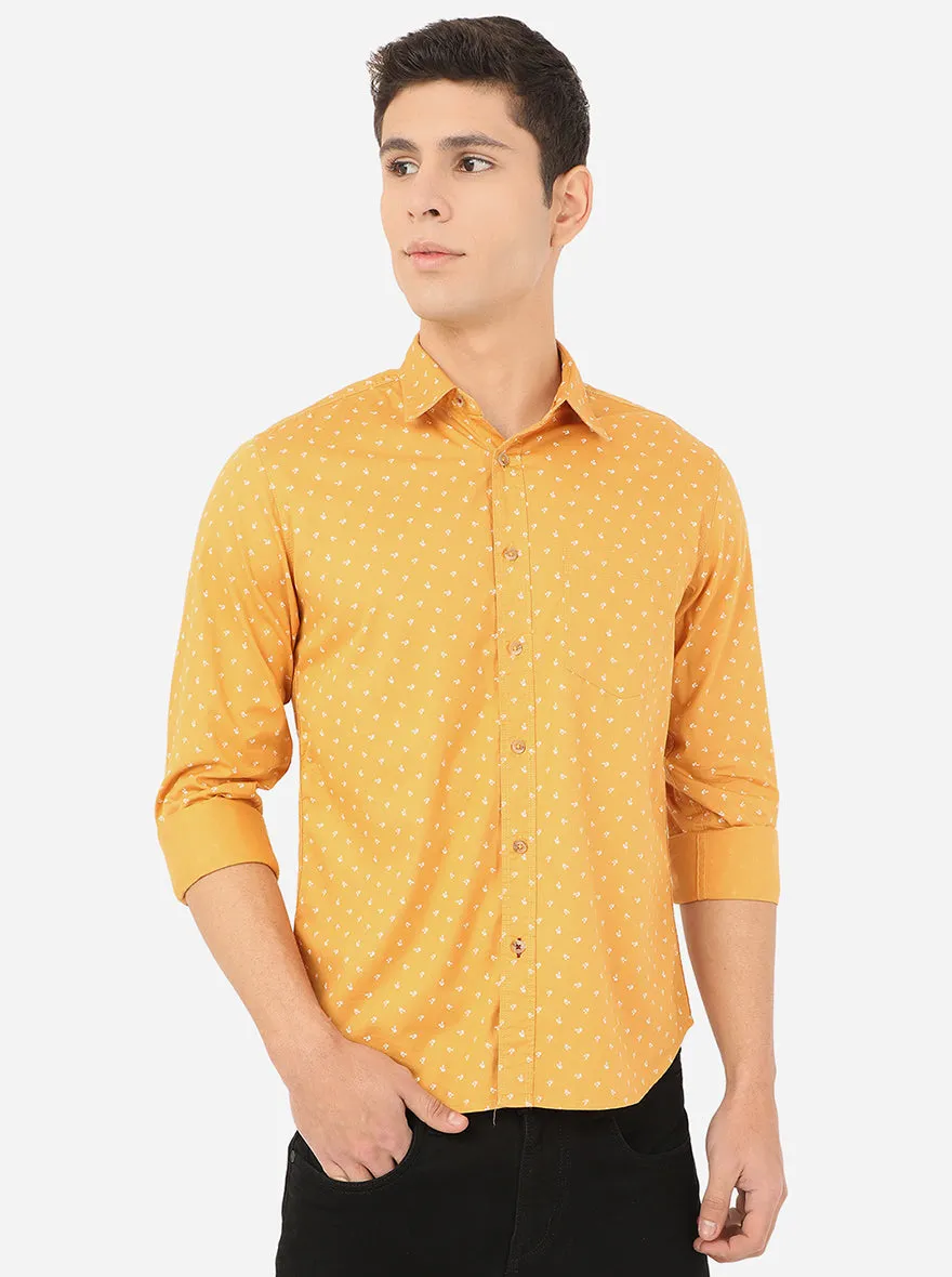 Sunflower Yellow Printed Slim Fit Semi Casual Shirt | Greenfibre