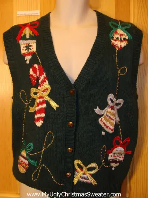 Tacky Christmas Sweater Vest with Candy Cane