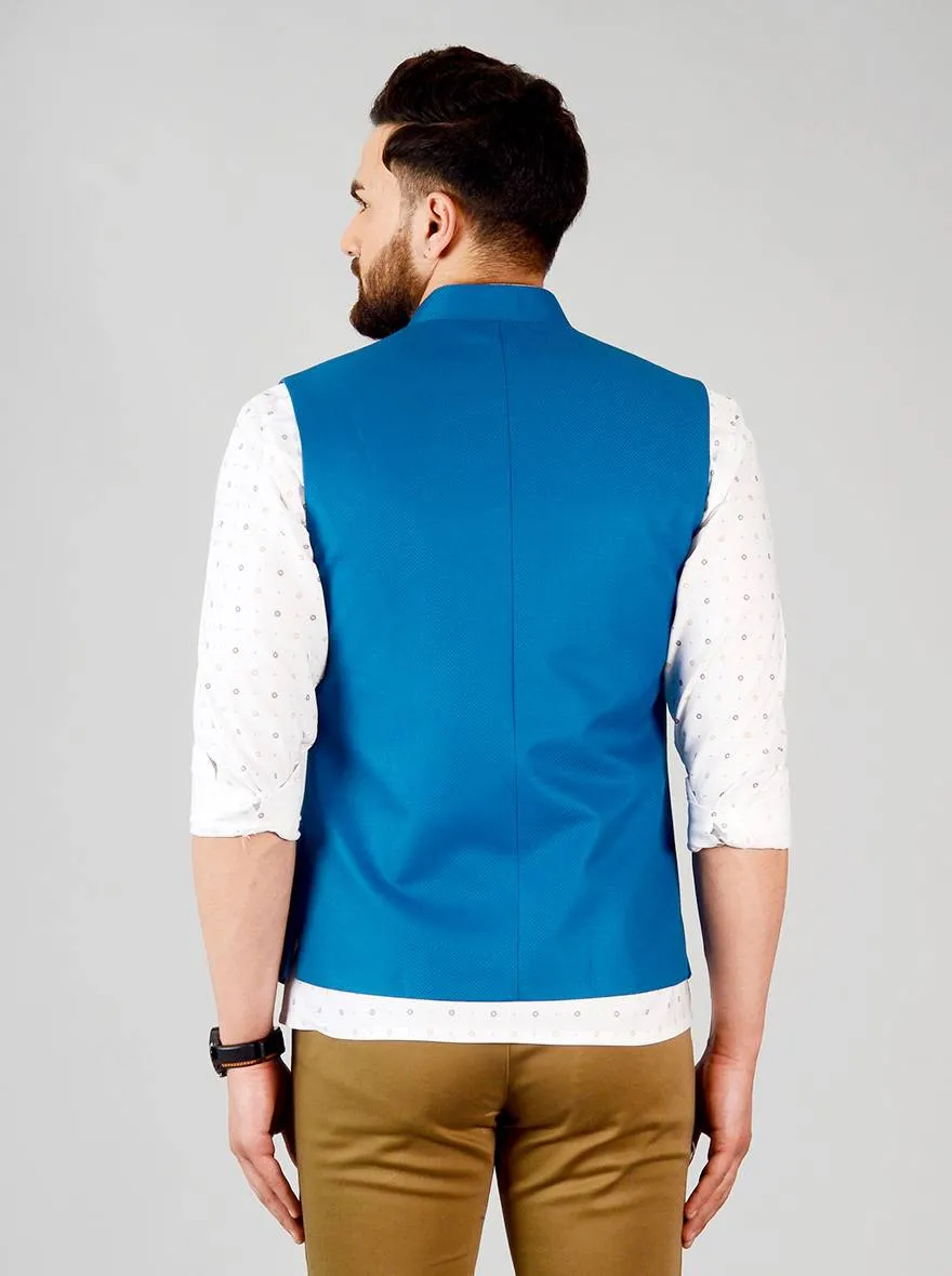 Teal Blue Bandhgala Jacket | Greenfibre