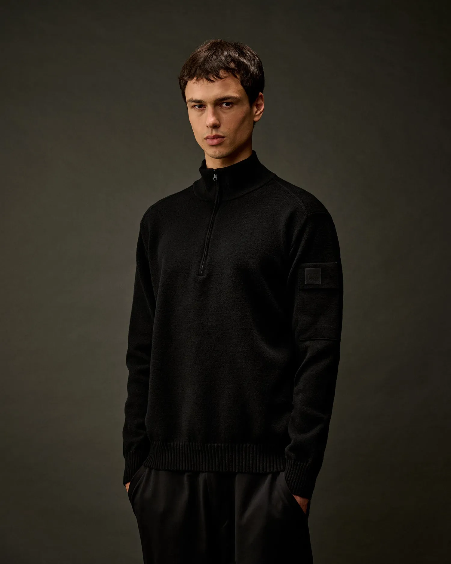 The Metropolis Series Extrafine Merino Wool Half Zipped Knit - Black