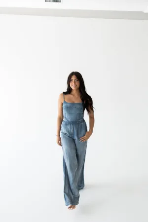 Tiffany High Waisted Pleated Wide Leg Pant | Chambray