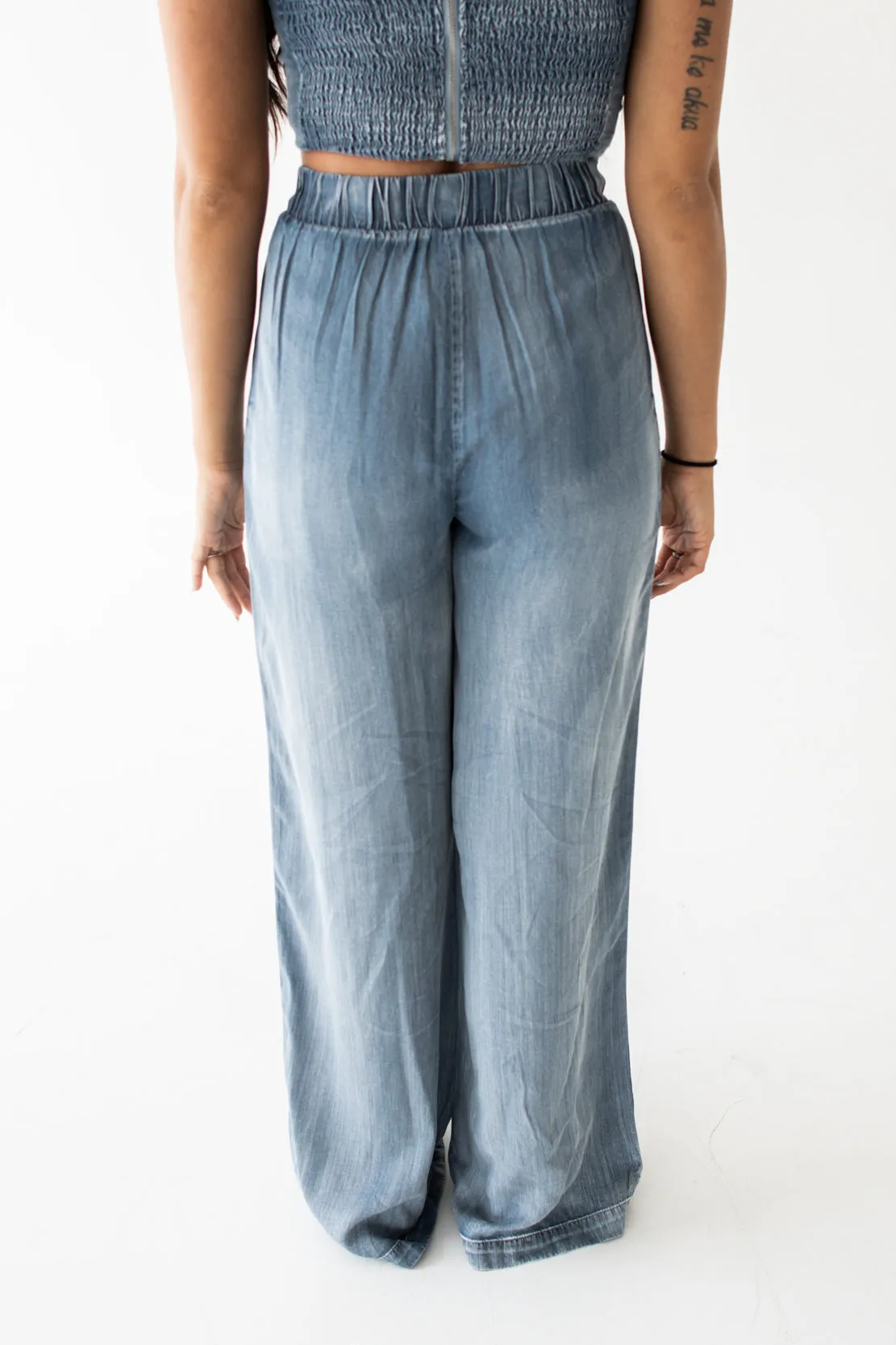 Tiffany High Waisted Pleated Wide Leg Pant | Chambray