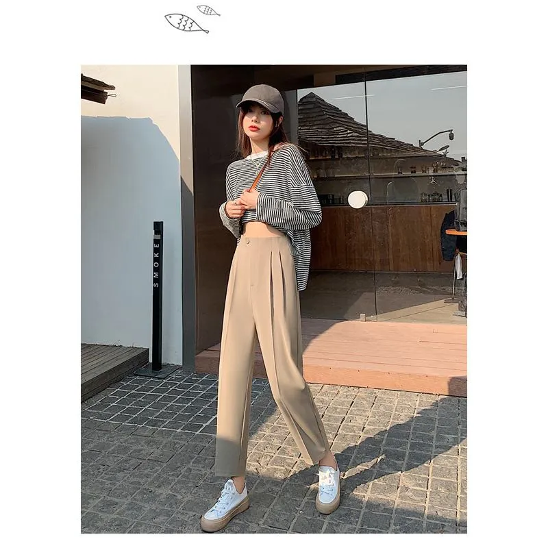 Trousers Versatile Draping High-Waisted Loose Fit Slimming Pants