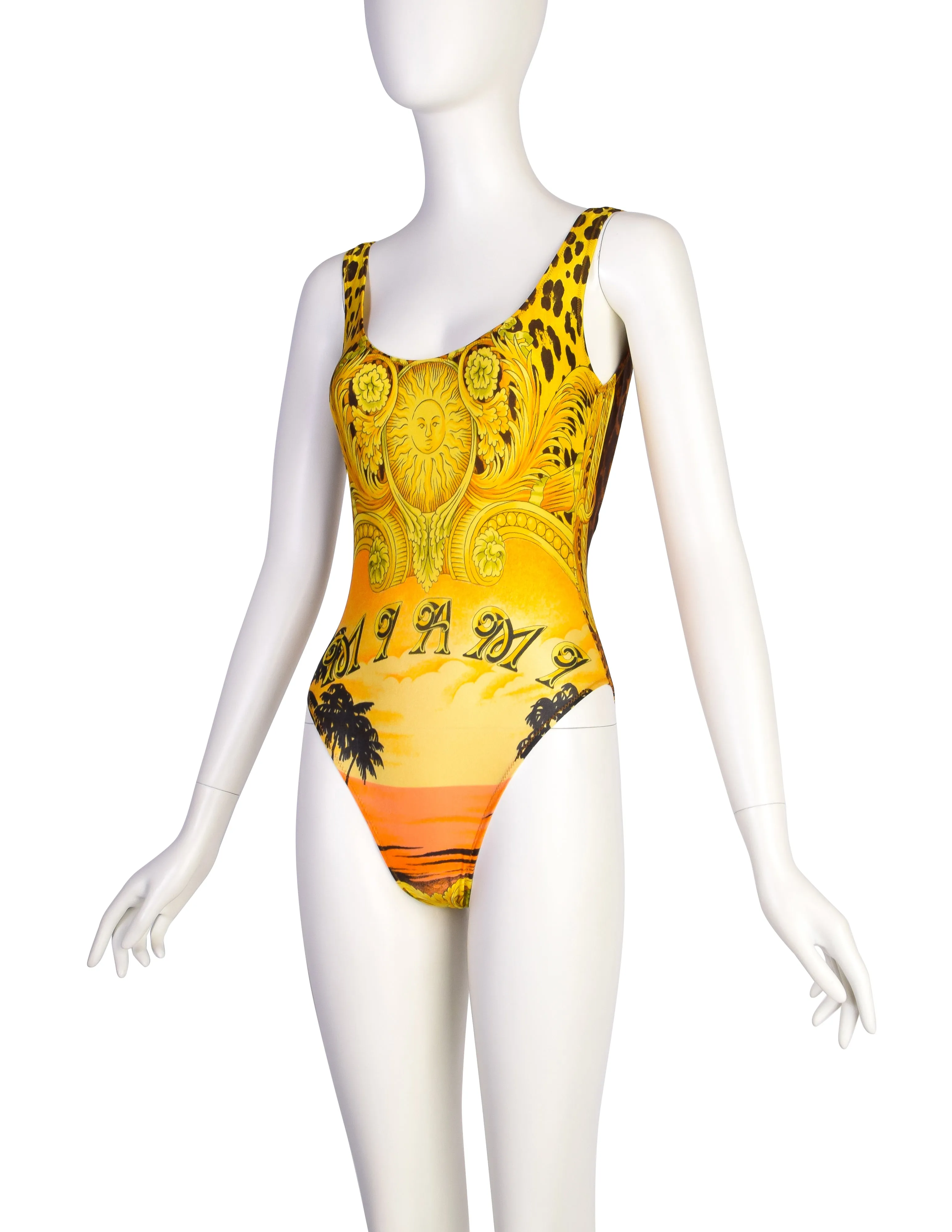 Versace Vintage SS 1993 Iconic Miami Baroque Leopard Print Swimsuit