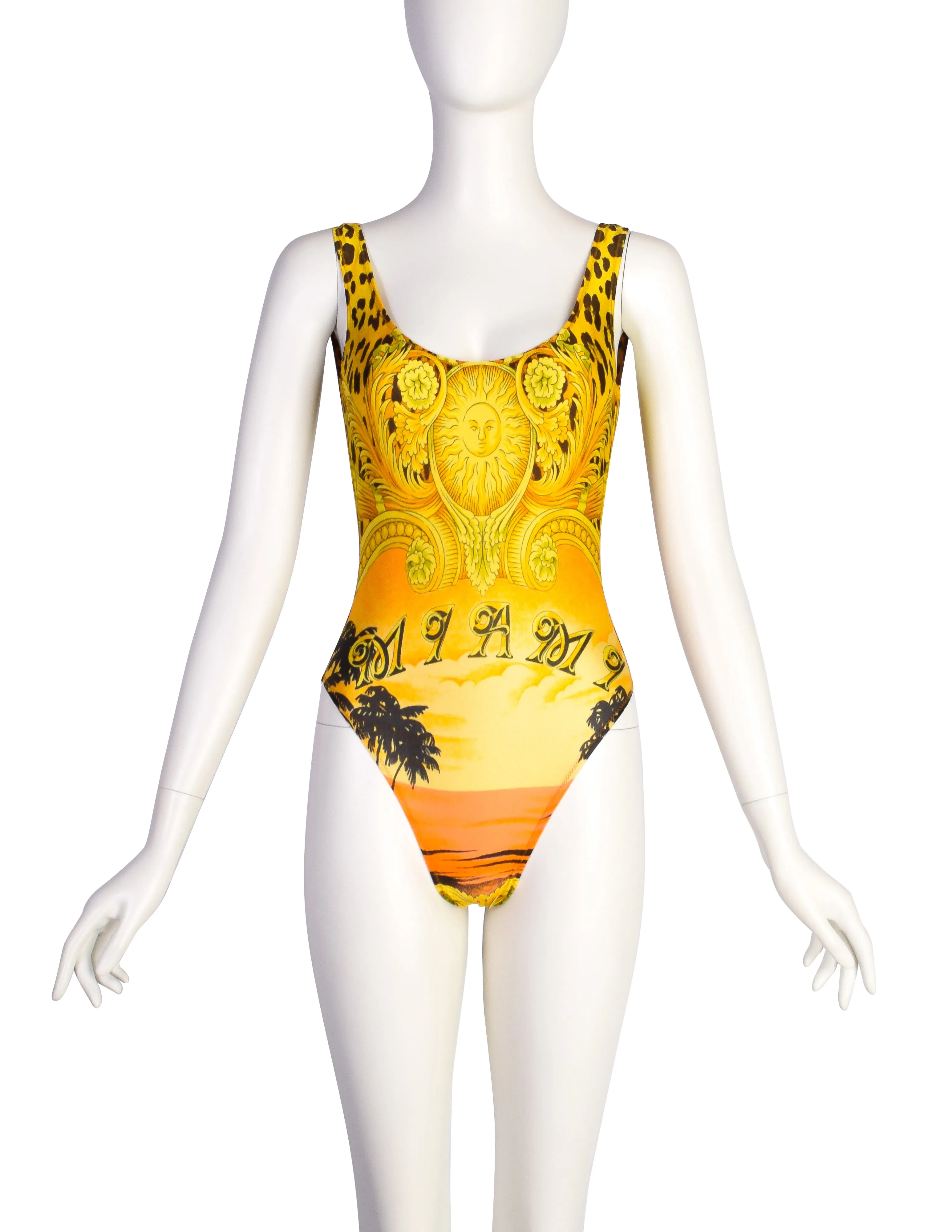 Versace Vintage SS 1993 Iconic Miami Baroque Leopard Print Swimsuit