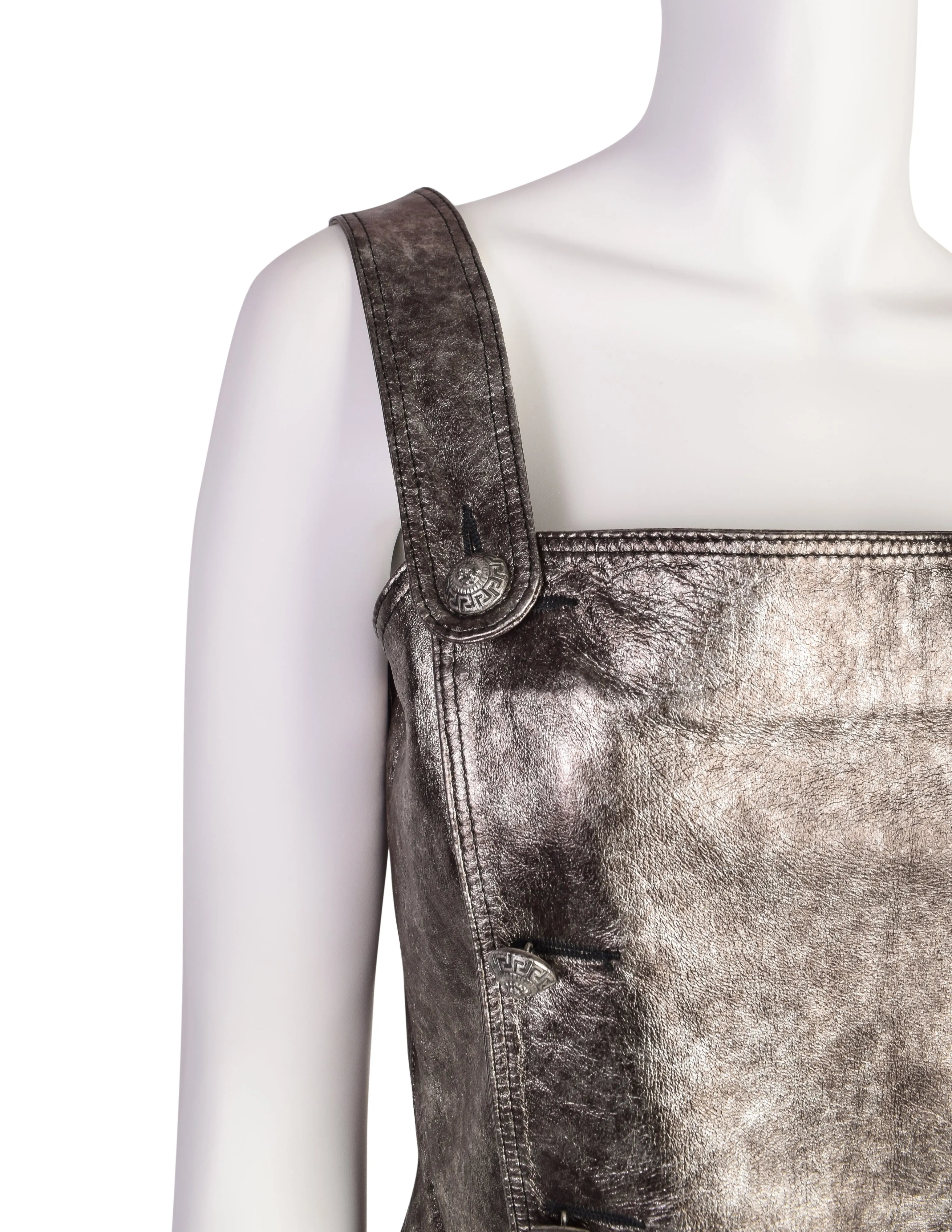 VERSUS Gianni Versace Vintage Metallic Pewter Leather Double Breasted Bustier Top