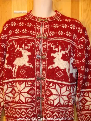 Vintage Style Leaping Reindeer Red Funny Ugly Sweater